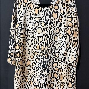 Aakaa Leopard Print Blouse in Cream, Black & Tan